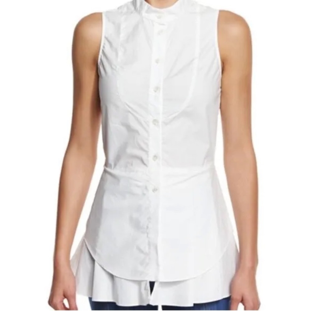 Derek Lam 10 Crosby White Sleeveless Poplin Ruffle Hem Cotton Button Top Size 4